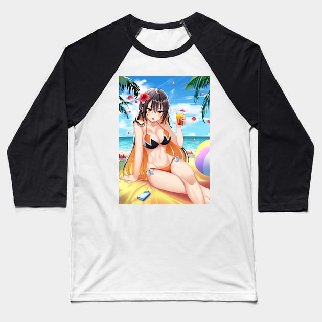 Monerochan on Beach Baseball T-Shirt by Monero Art Fund